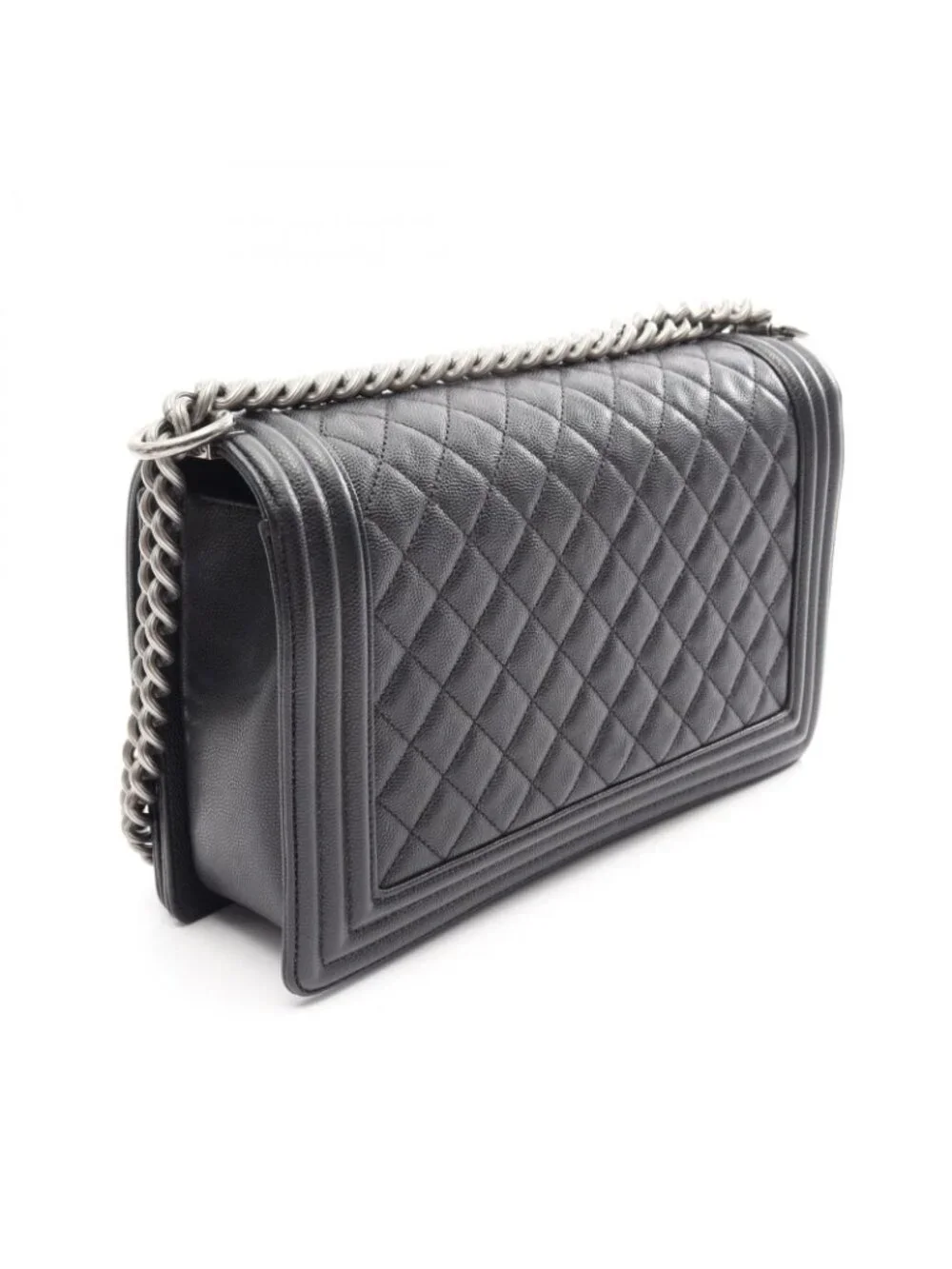 Chanel Shoulder Bag Boy Large Chest Blanc Black Caviar Leather Boy Chain